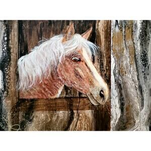 Art Print my Original Work 11" x 14" "Palomino Pony In Stall" Acid Free Stock